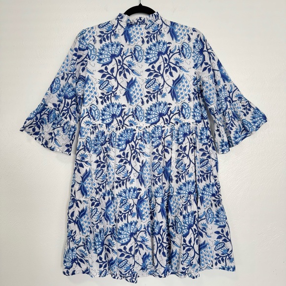 SoLe By Mare Sole Amore Dress‎ Women’s Large Blue Floral Cotton Resortwear Boho - Picture 6 of 11
